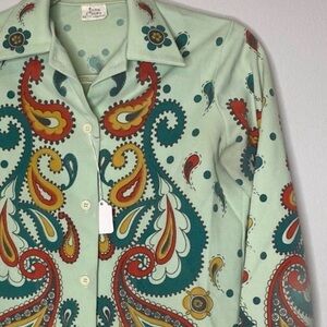 60s Jane Colby Trippy Paisley Top Shirt Hippie Vintage Boho